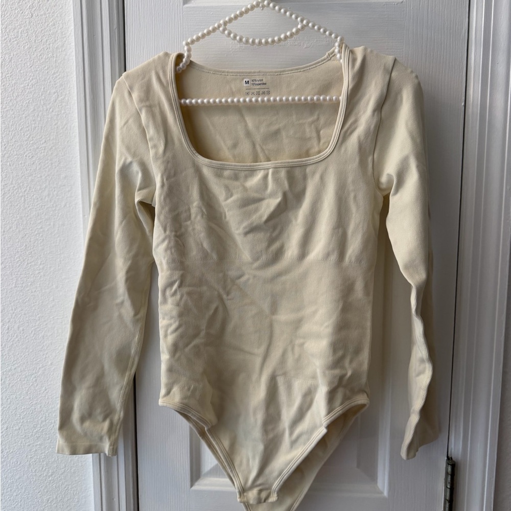 Cream Long Sleeve Square Neck Bodysuit